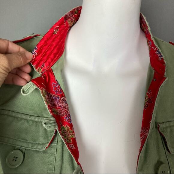 Abercrombie & Fitch jacket medium military Y2K green Asian brocade Bella Swan - Picture 12 of 15